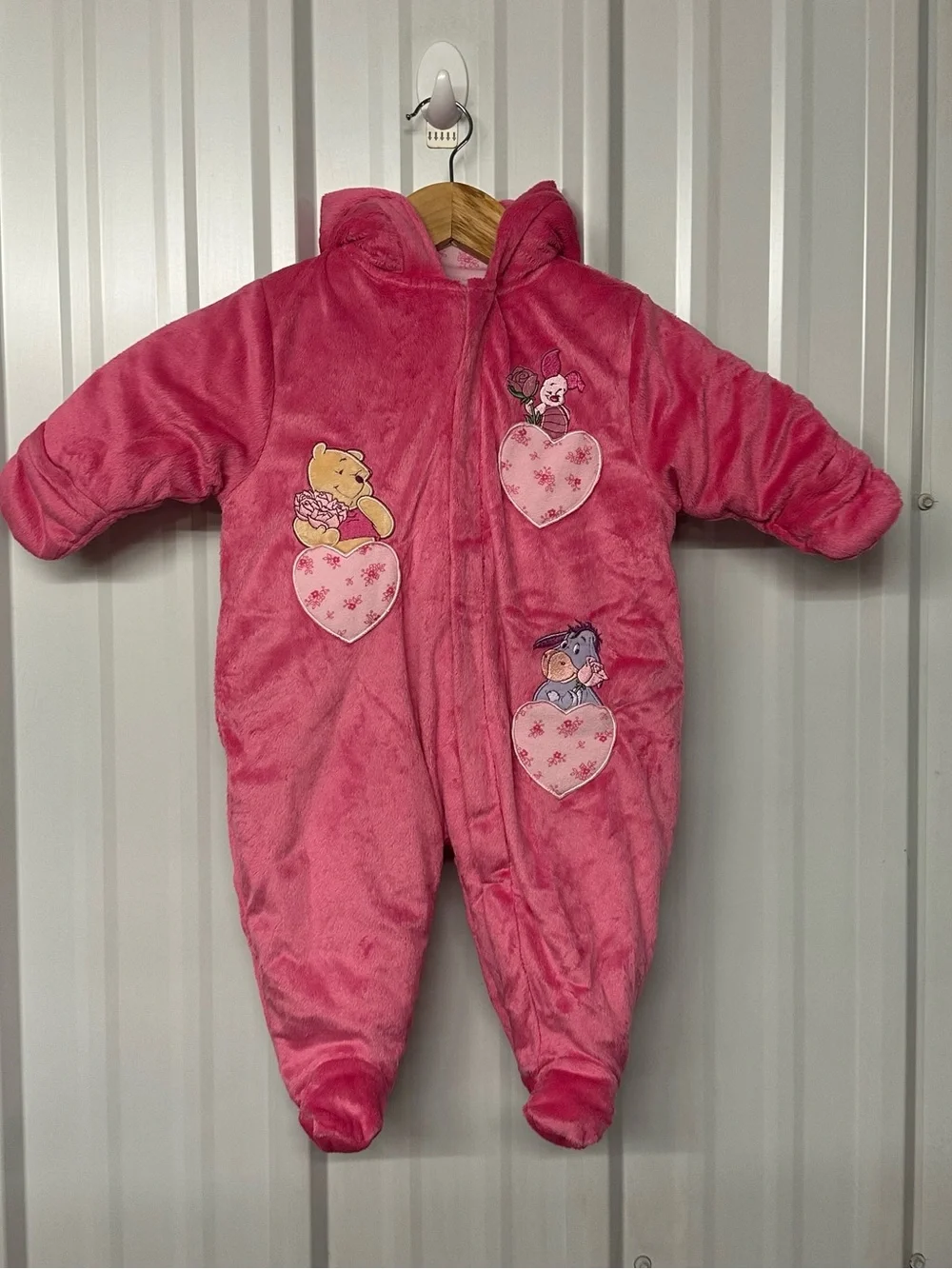 Vintage Disney Winnie the Pooh Pink Plush Baby Bunting Snowsuit Cozy Y2K